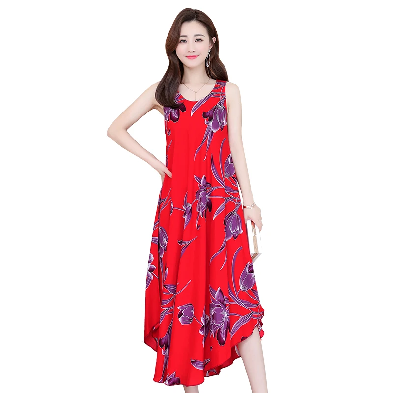 

New sleeveless female dress summer fashion was thin and long beach dress