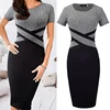 Sexy Slim Party Dress Women Short Sleeve O-neck Midi Dress Summer vestidos Black Grey Patchwork Striped Bodycon Dress ► Photo 1/6