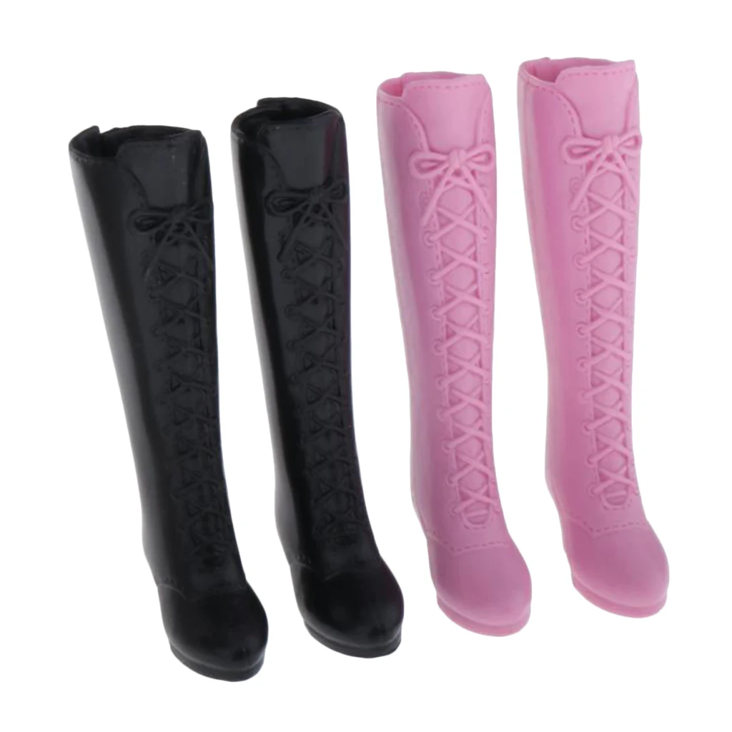 2Pairs Dolls Lace Up Boots, Pink Black White, For Blythe BJD Licca Momoko Azone Dolls, 30cm Dolls Dress Up Accessory