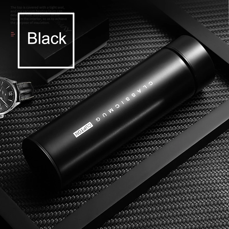A-Black Умный термос из нержавеющей стали, бутылка для воды, вакуумная колба, двойные стенки, изолированные бутылки, чашка для заварки чая - Цвет: A-Black