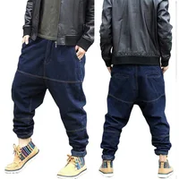 Men Jeans Denim Cross-Pants Low Crotch Jeans Fat Baggy Jeans Pants Feet Harlan Pants Size 28-42 1