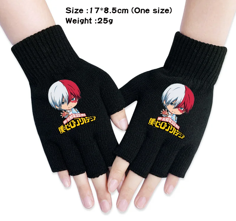 My Boku No Hero Academy Todoroki shoto, одежда для улицы, ручная работа, вязаные перчатки, хлопковые теплые рукавицы на половину пальца, косплей, подарок, зима