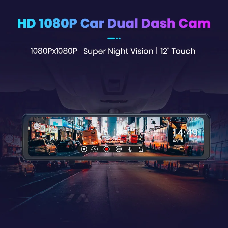 Jusnun HD Dual 1080P Автомобильная камера в зеркале поток зеркало заднего вида Full 12 ''IPS