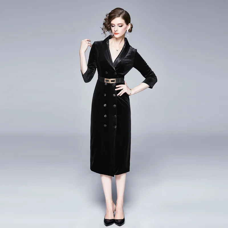 

Europe And America New Style Slim Fit Lace-up Velvet Dress Mid-length Elegant Skirt