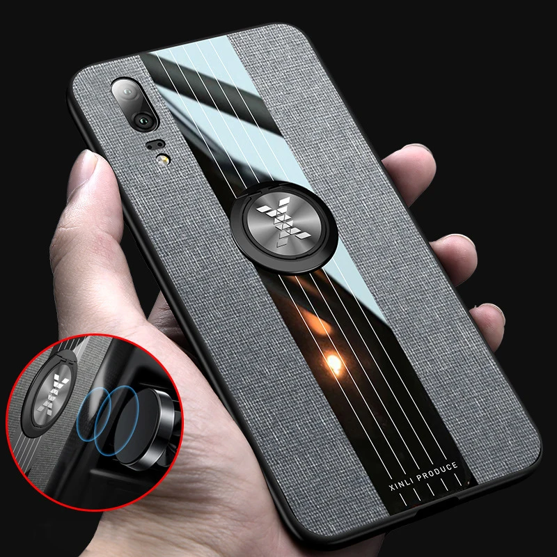

Ikrsses For Huawei P20 Pro Case Simple cloth texture car magnetic bracket Case For Huawei P20 lite Nova 3e TPU frame Cover