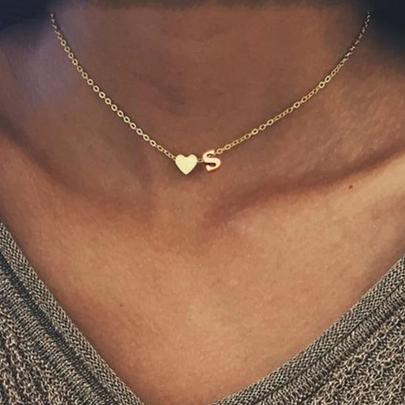 Dainty Tiny Heart Initial Necklace Gold Chain Love Letter Name Choker Necklaces for Women Wedding Jewelry Accessories Gift Dainty Tiny Heart Initial Necklace Gold Chain Love Letter Name Choker Necklaces for Women Wedding Jewelry Accessories Gift