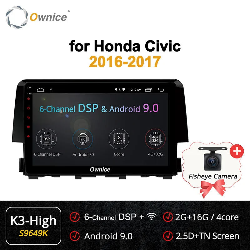 Owice Android 9,0 Восьмиядерный автомобильный DVD gps навигационный плеер, автомобильный стерео Мультимедиа для Honda Civic радио 4G LTE 4G ram