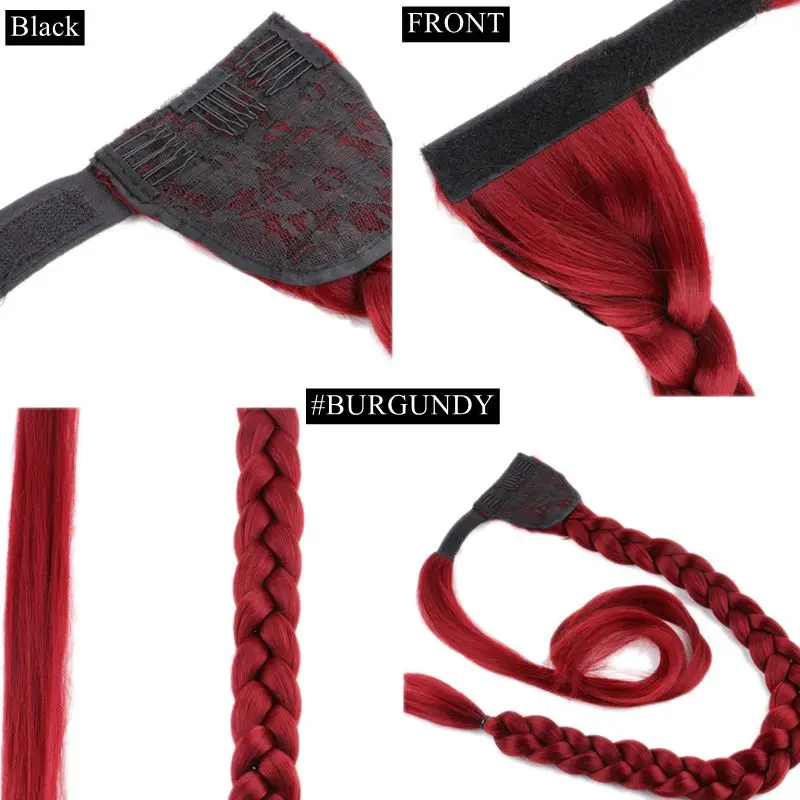 Jumbo Pre Braided Ponytail 90cm 36inch Long Black Brown Burgundy Blonde Ombre Color Wrap Around Box Braids