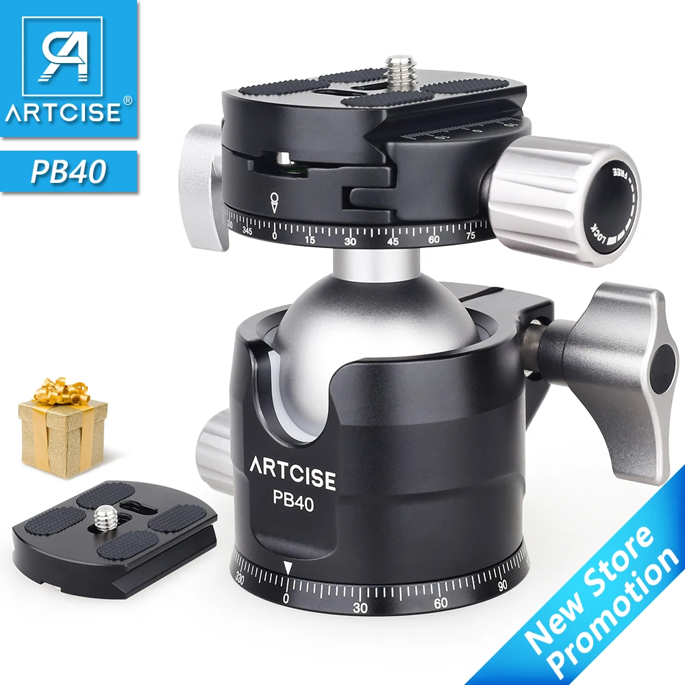 Low Profile Ball Head 360 Degree Rotatable Tripod Head for DSLR Cameras PB40 Double Panoramic ballHead for Tripods Monopods