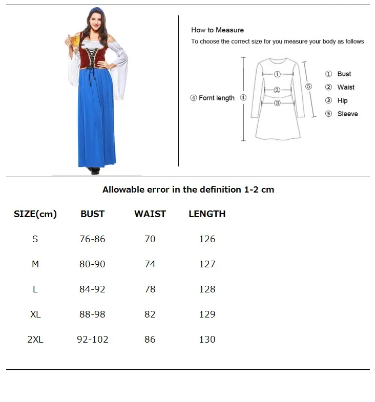 Женский костюм для Октоберфеста, Германия, традиционная Баварская пивная часть, наряд, французская вонь, длинное платье, таверна, маскарадное платье горничной - Цвет: 5012