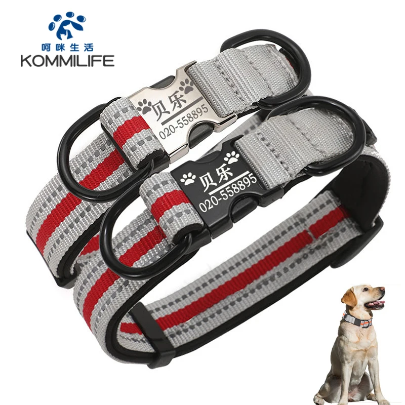 

KOMMILIEF Nylon Reflective Dog Collar Personalized Pet Collar Engraved ID Tag Name Pet Collar For Dogs Pet Dog Necklace Collars