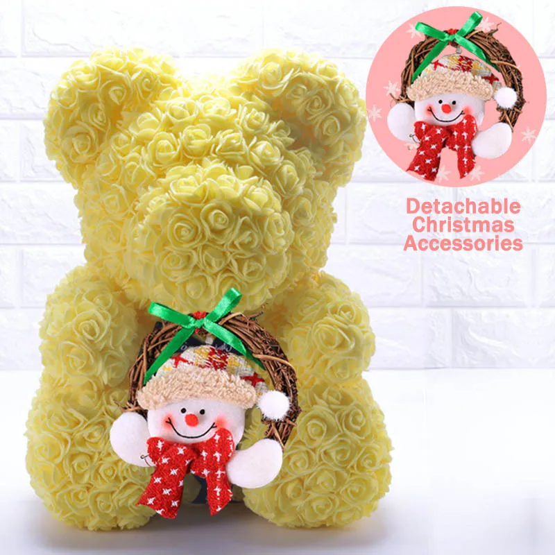 Yellow 40cm Рождественский подарок 40 см красный медведь Роза искусственное мыло розы Teddi медведь вечный цветок Гирлянда валентинки подарок девочка друг снеговик - Цвет: Yellow 40cm