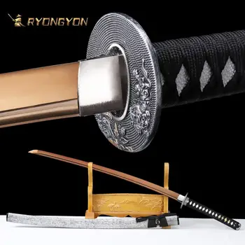 

RYONGYON Handmade Katana Real Sword Sharp Genuine Japanese Samurai Sword Japan Ninja Sword 1095 Steel Full Tang Golden Blade 524