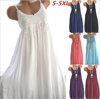

Sexy Spaghetti Strap Dress Women Casual Lace Tassels Patchwork Mini Dress Lady Backless Vestidos Beach Dresses Plus Size Summer