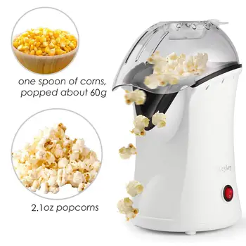 

Popcorn Maker, Popcorn Machine 1200W Hot Air Popcorn Popper Electric Maker for Home with On Off Switch, No Oil Needed