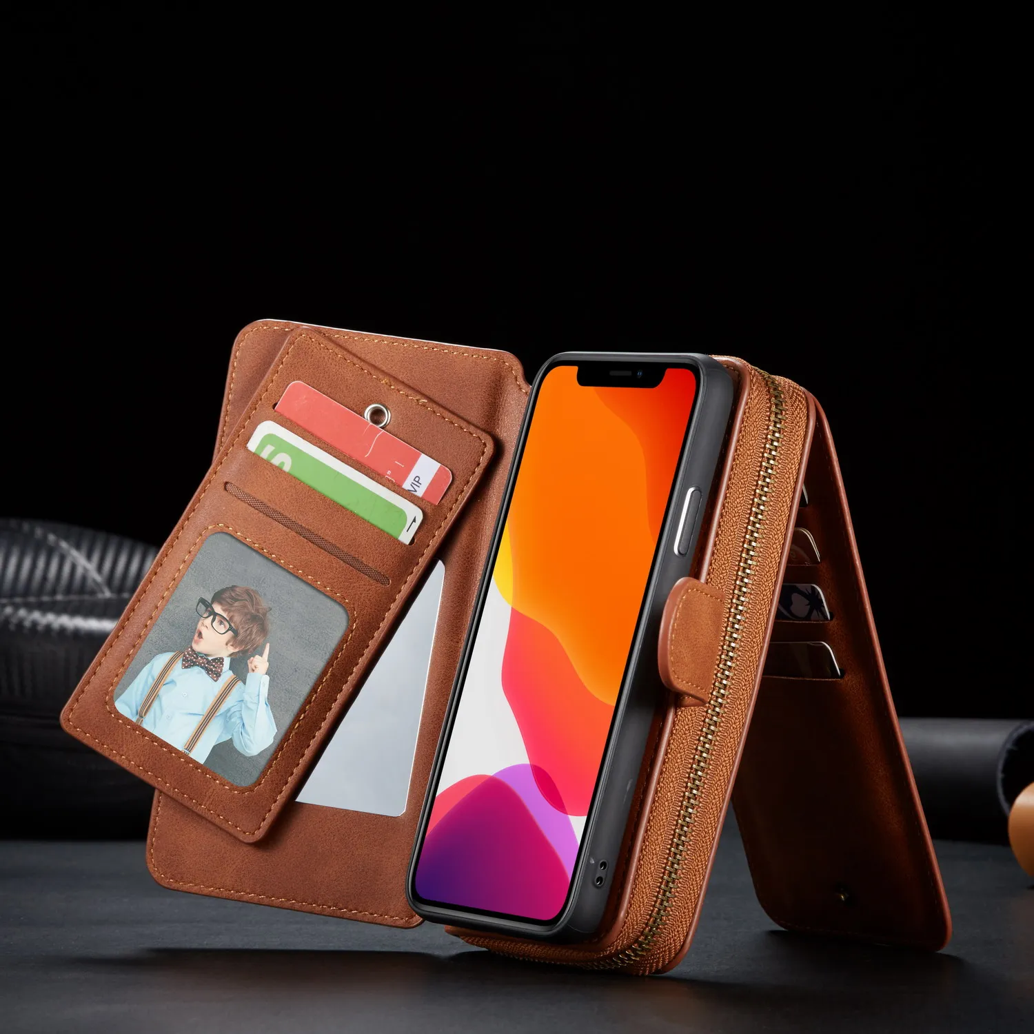 Для iPhone 11 Pro Чехол мульти funtion Съемная сумка из искусственной кожи на молнии