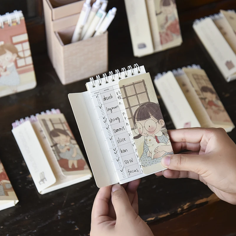 

2020 New Arrive Cute Notebook Cartoon White Cowhide Portable Coil Memo Pad Planner Notepad Time Organizer Student School Supply