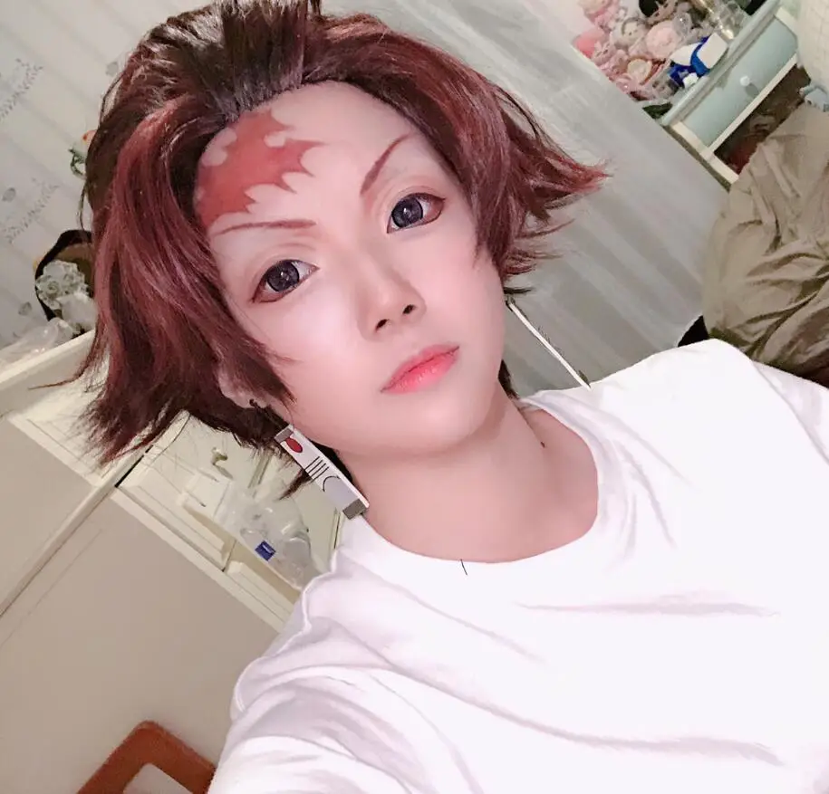 Аниме! Демон убийца: Kimetsu no Yaiba Kamado Tanjirou кимоно серьги Kamado Tanjirou косплей костюм на Хэллоуин Татуировка парик