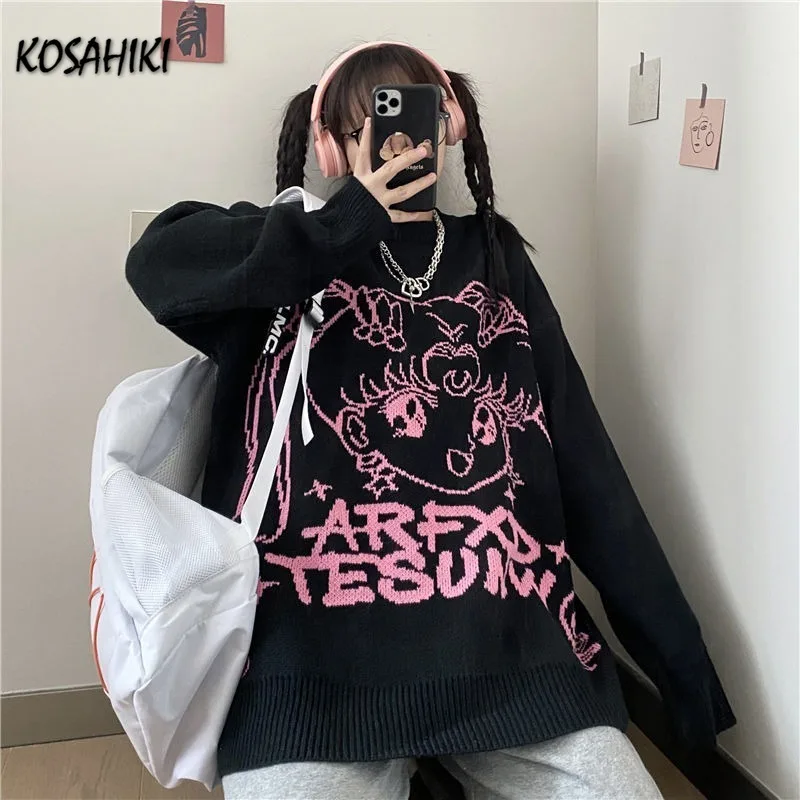 KOSAHIKI 2021 marinero japonés Jersey Luna mujeres suéteres Harajuku Streetwear primavera Pullovers suelto moda Jersey informal Mujer