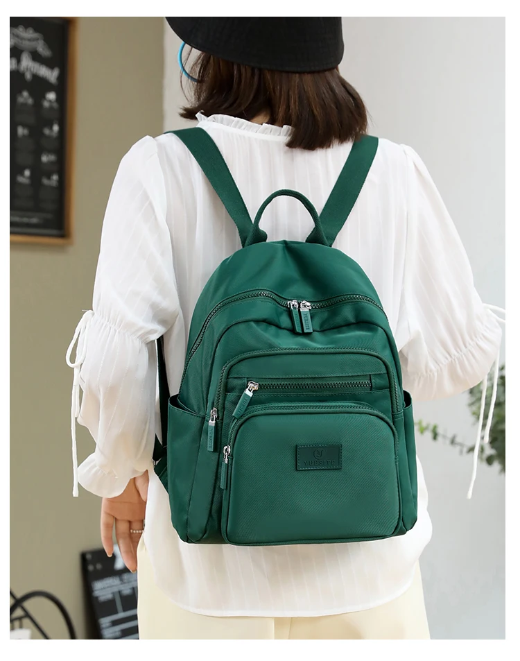 2022 New Dark Green Women's Backpack Waterproof Nylon Backpack Student School Bag Suitable For Girls' Small Travel Rucksack