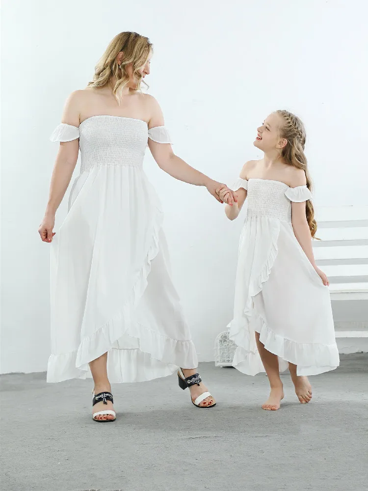 Mother and Daughter Sexy Ruffle Off Shoulder Dress-0