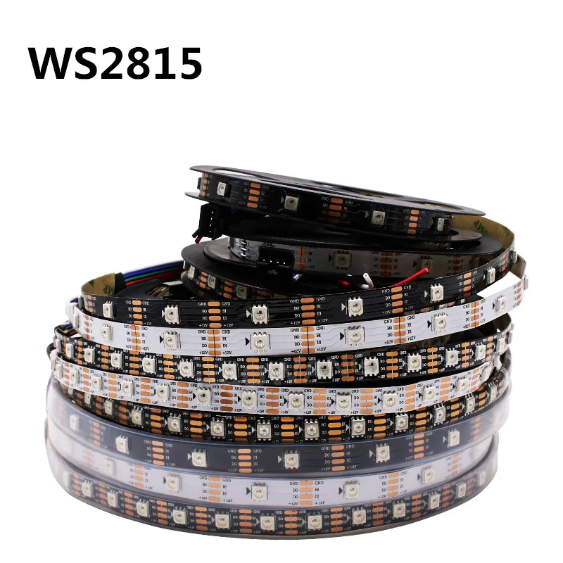 Светодиодный полосы DC12V WS2815 1 m/3m/5 m смарт-пикселей 30/60/144 светодиодный s/m черный/белый печатных плат IP30/IP65/IP67; прибор приемно-двойной сигнала WS2812 вверх