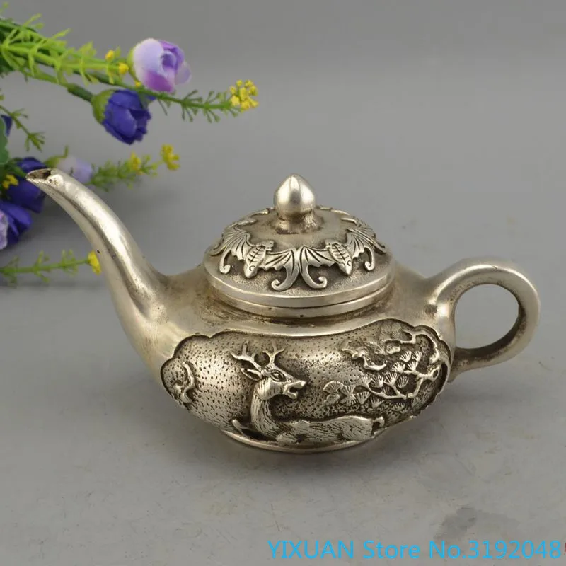 

Fine copper, white copper, long mouth wine pot, teapot, household decoration prop, fulushou rescue