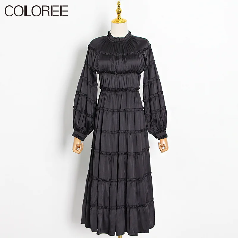 Autumn Winter Vintage Red/Black Long Woman Dress