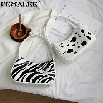 

New Cute Cow and Zebra Pattern Underarm Bag 2020 Girls Personality PU Print Baguette Shoulder Bag Designer Women Portable Hobos
