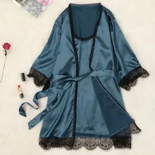 Комплект из 2 предметов, женский халат и платье, сексуальное кружевное ночное белье нижнее белье Белье для сна, халат, ночное платье, женский набор пижам, Sexys Damas