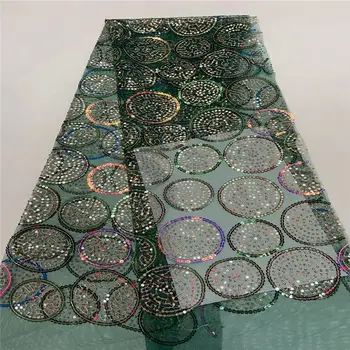 

(5yards / lot) 2019 new high-quality emerald green tulle African tulle lace French mesh lace fabric with sequins as an evening d