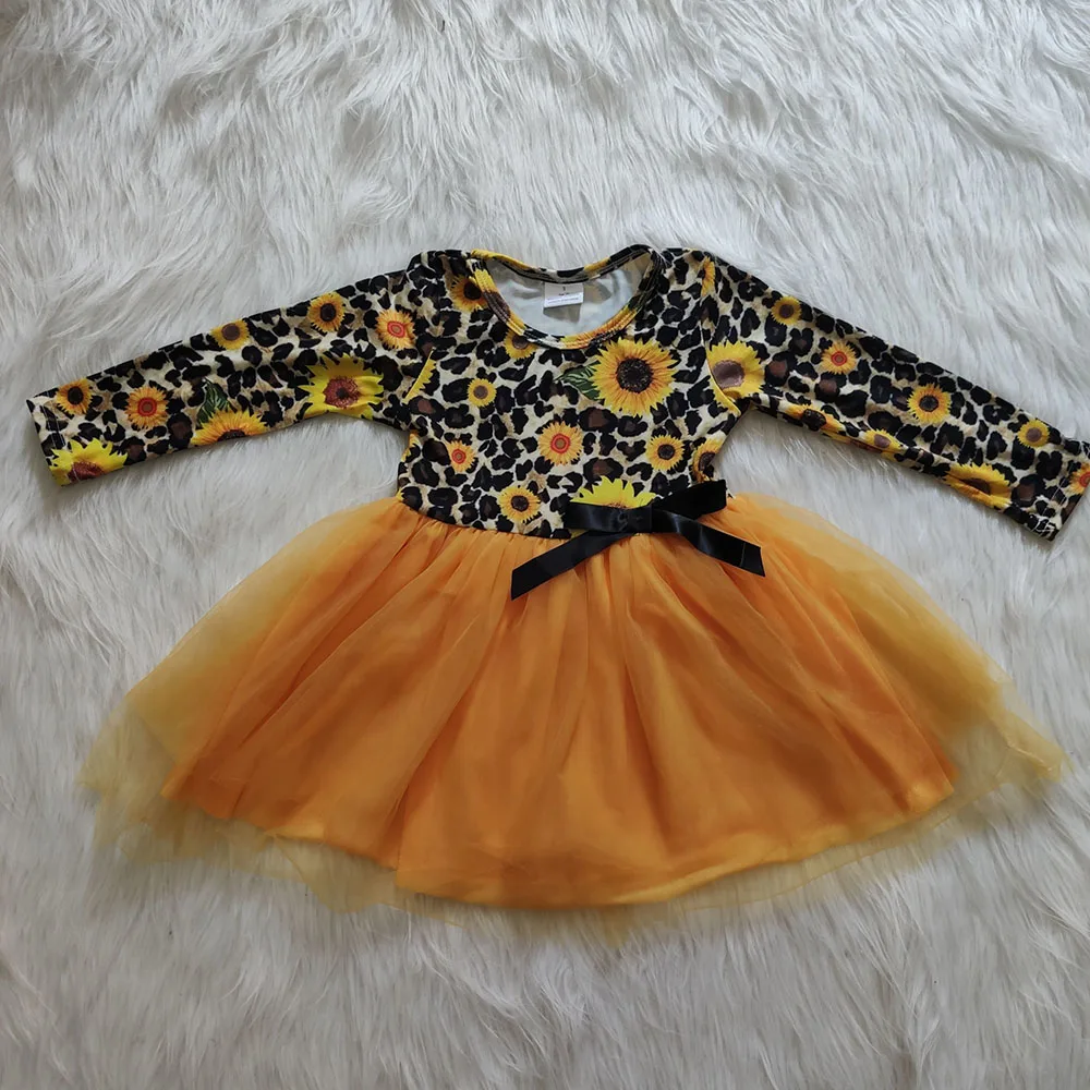 Детское осеннее леопардовое платье-пачка с длинными рукавами и принтом подсолнуха для маленьких девочек, мягкий шифон, платья для младенцев