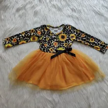 Детское осеннее леопардовое платье-пачка с длинными рукавами и принтом подсолнуха для маленьких девочек, мягкий шифон, платья для младенцев
