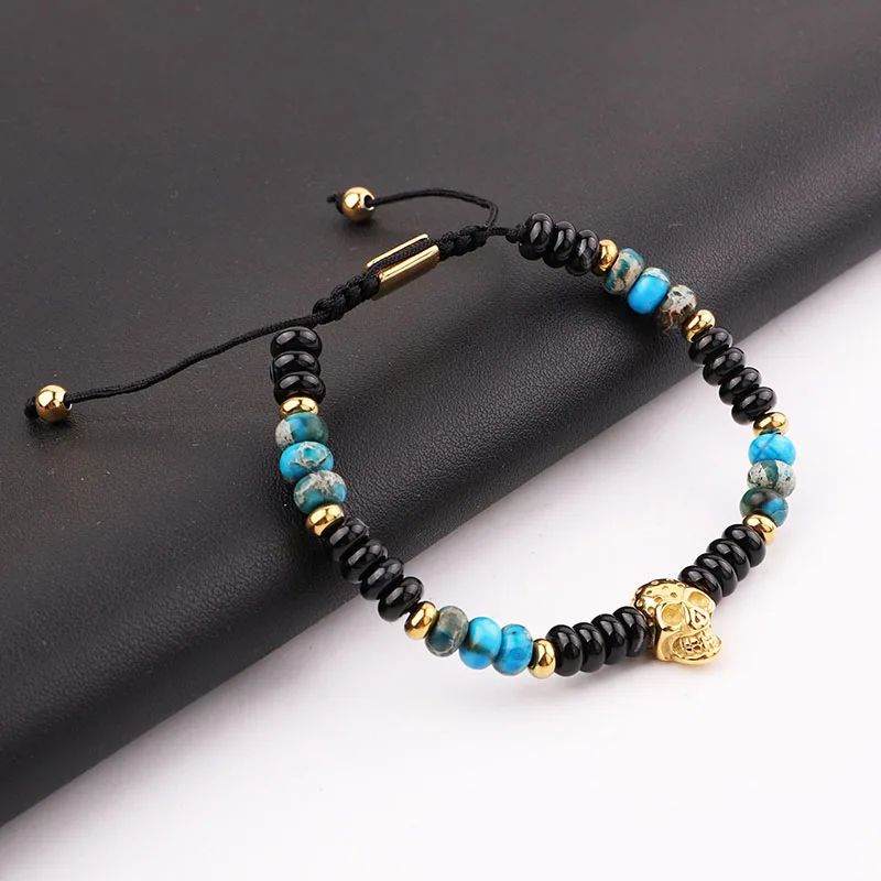 JARAVVI Men Bracelet High Quality Natural Stone Beads Stainless Steel Skull Charm Adjustable Bracelet Men Jewelry Gift - Image 5