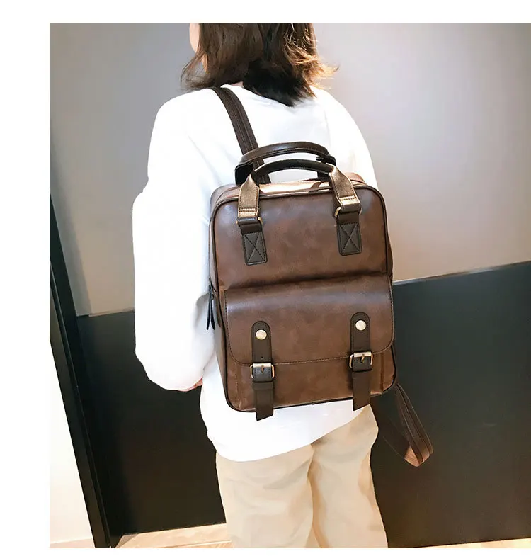 Brown Vintage Grid Convertible Backpack Purse, Retro Anti-Theft Travel Bag,  Women's Preppy Back To School Bag