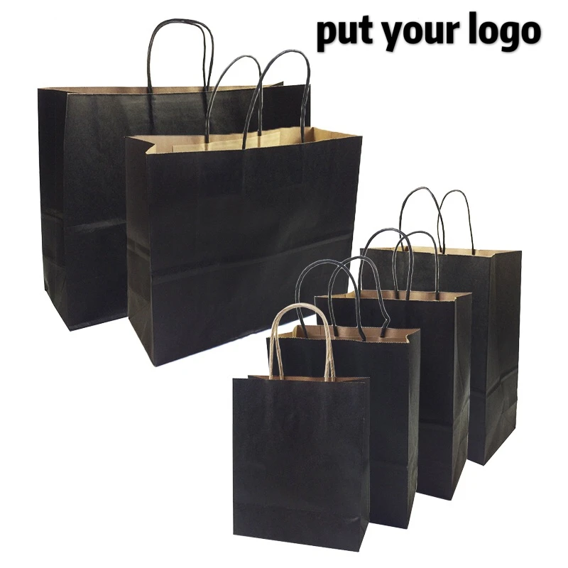 

10 Pcs/lot Gift Bags With Handles Multi-function High-end Black Paper Bags 6 Size Recyclable Environmental Protection Bag