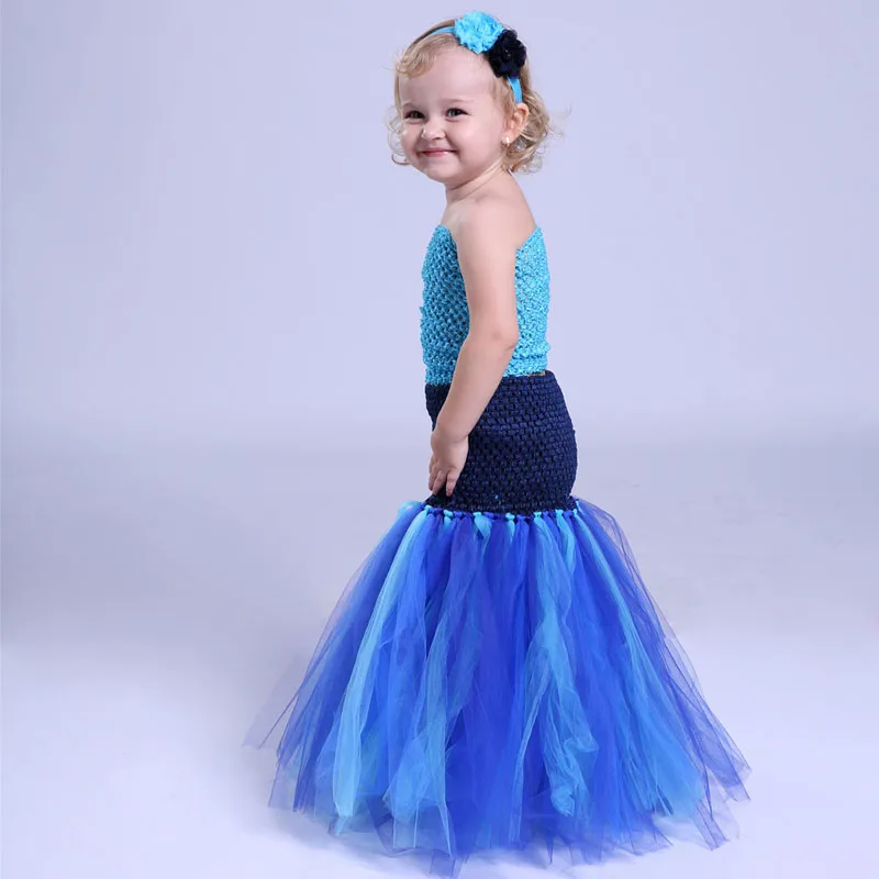 Платье принцессы русалки; платье-пачка для девочек с повязкой на голову; ручная работа; Костюм Русалки на Хэллоуин