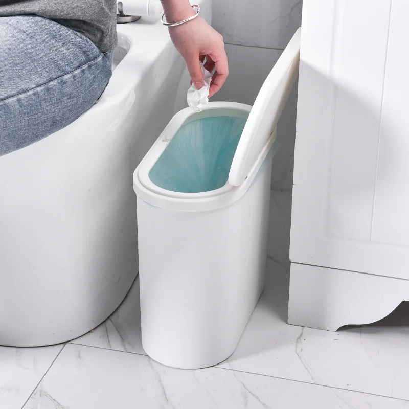 10L Plastic Trash Can Wastebasket with Press Type Lid Bathroom Powder Room Bedroom Home Kitchen Livingroom Garbage Container Bin