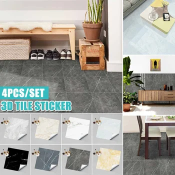 

4pcs/set 12x12In DIY Marble Pattern Wallpapers Stone Wall Stickers for Bedroom Bathroom Kitchen Floor Decor Waterproof