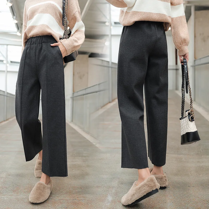 Autumn-Winter-Women-Pants-Fashion-Loose-Ankle-Length-Pants-High-Elastic-Waist-Leisure-Warm-Thicken-Wide