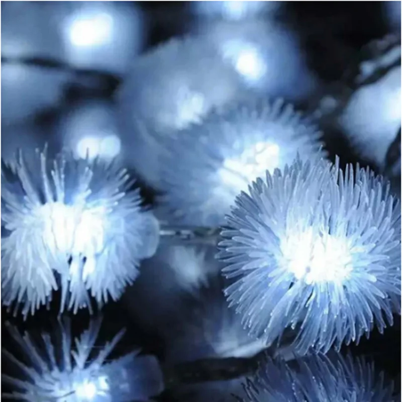 Plush ball Солнечное Моделирование Водонепроницаемый свет струны 5m20LEDs 9m50leds 10m100leds белый свет теплый белый синий цвет украшения сада - Испускаемый цвет: Plush ball