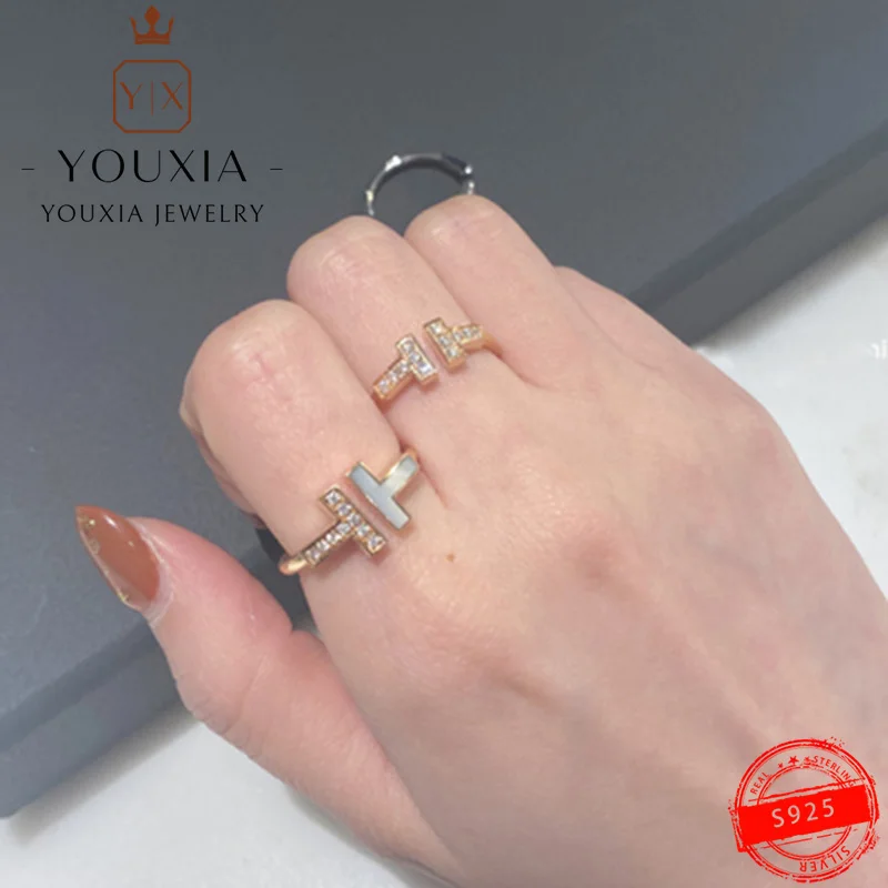 TF-Anillos personalizados de Plata de Ley 925, una variedad de anillos de diamantes en forma de T a la moda y exquisitos, regalos de boda para el Día de San Valentín - Imagen 2