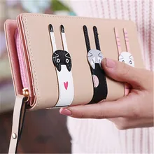 

Cute PU Leather Three Cats Pattern Long Wallet Fashion Women's Large Capacity Purses