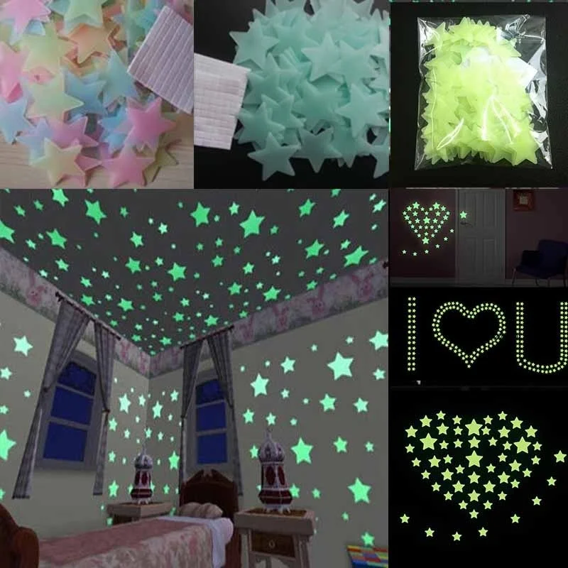 

100pcs Wall Stickers Decal Glow In The Dark Baby Kids Bedroom Home Decor Color Stars Luminous Fluorescent Wall Stickers Decal