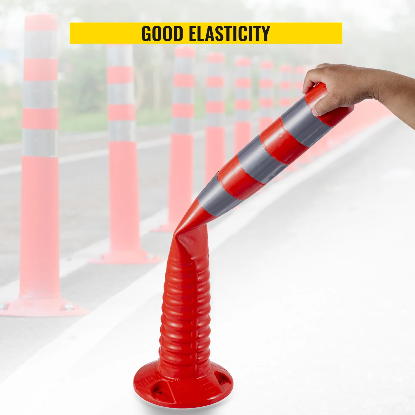 Flexible PU Traffic Delineator Posts Orange Reflective Road Cones