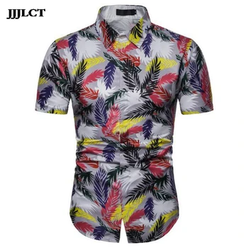 

Men's new short-sleeved fashion men's wild trend leaves 3D flower shirt men's shirt