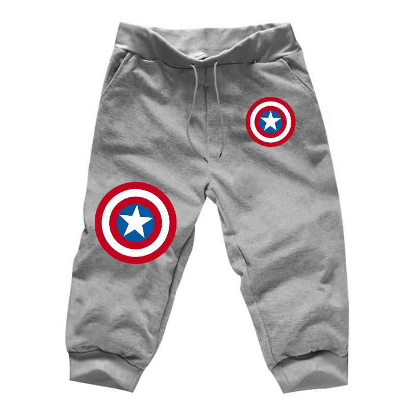 Cropped Trousers 3 Капитан Америка печать Фитнес Джоггеры мужские тренировочные брюки для мальчиков на осень, 7 минут брюк Для мужчин Harajuku укороченные штаны Длина брюки - Цвет: Cropped Trousers 3