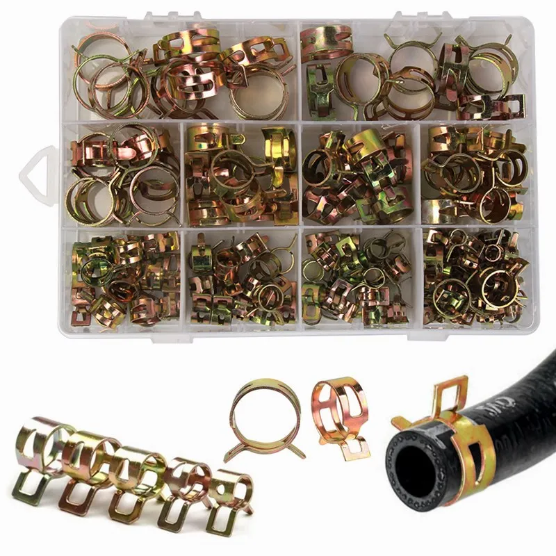 160Pcs/Box Spring Clip Water Pipe Fuel Hose Air Tube Clamp Fastener Kit 6-22mm 