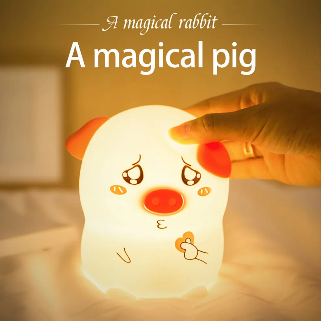 Cute Pig Night Light Silicone Children Birthday Gift Soft Cartoon animal children gadgets Funny Holiday Gift Girl toys #C
