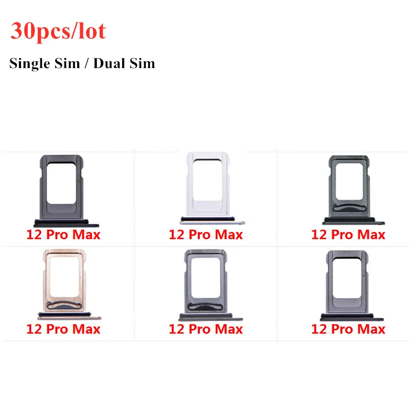 30pcs/Lot Dual Single SIM Card Tray Holder For iPhone 12 Pro Max SIM Card Slot Reader Socket Adapter With Waterproof Rubber Ring 10pcs dual single sim card tray holder for iphone 11 11pro max sim card slot reader socket adapter waterproof ring repari parts